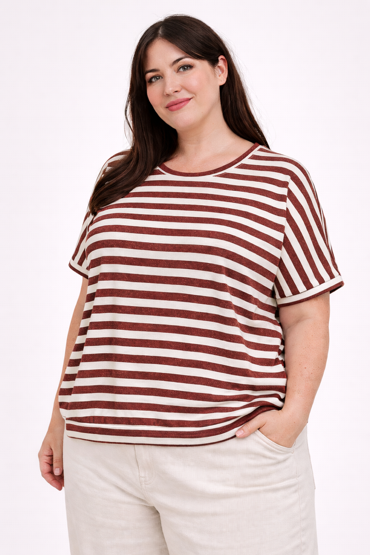 Gestreepte T-shirt Met Glansdraad In Tobacco