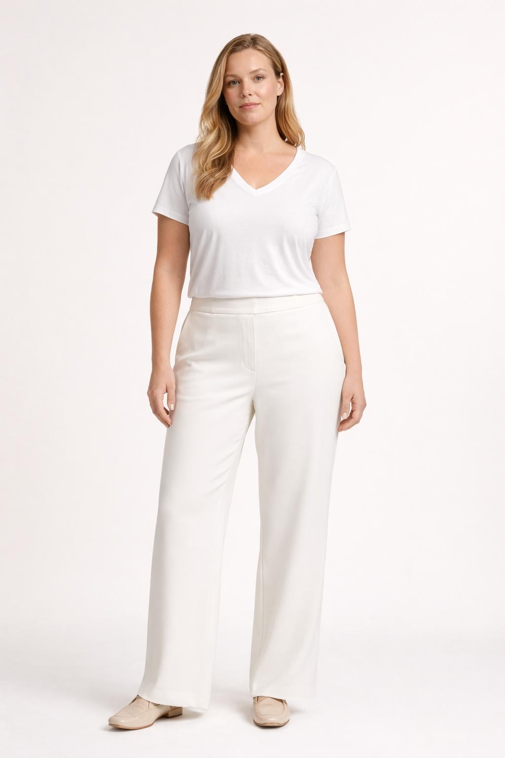 Rechte Broek Met Elastische Tailleband In Off White