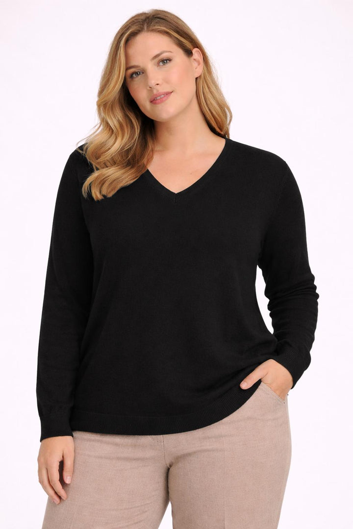 Zwarte Elegante Kasjmier Trui Met Chic Detail