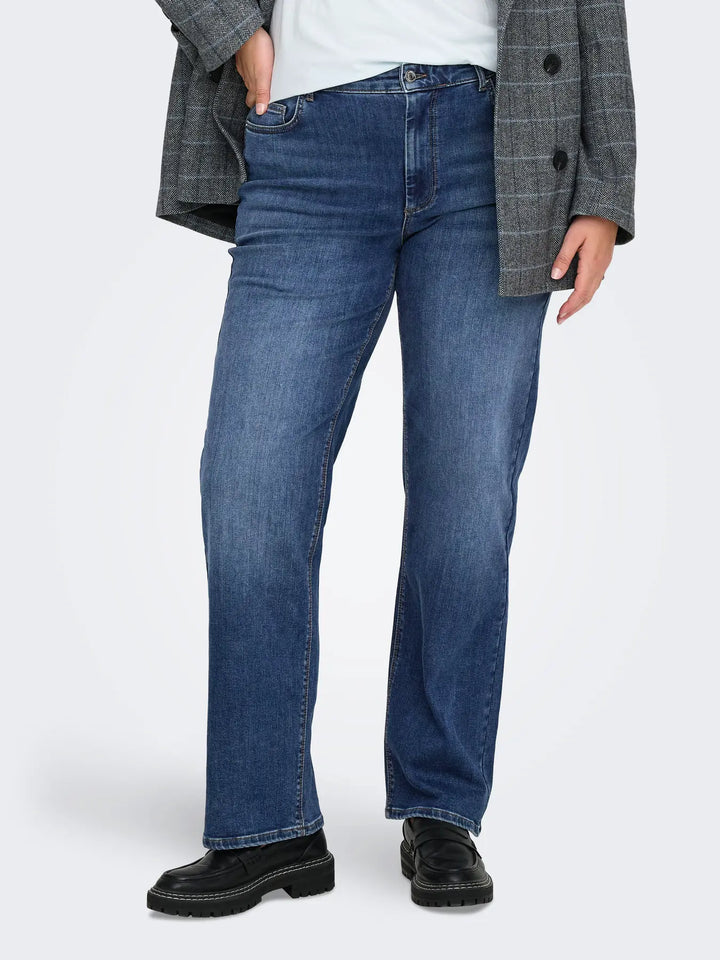 Trendy Straight Jeans In Dark Blue Denim