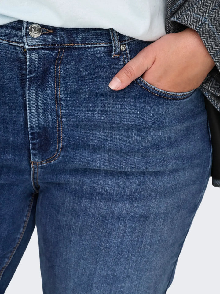 Trendy Straight Jeans In Dark Blue Denim