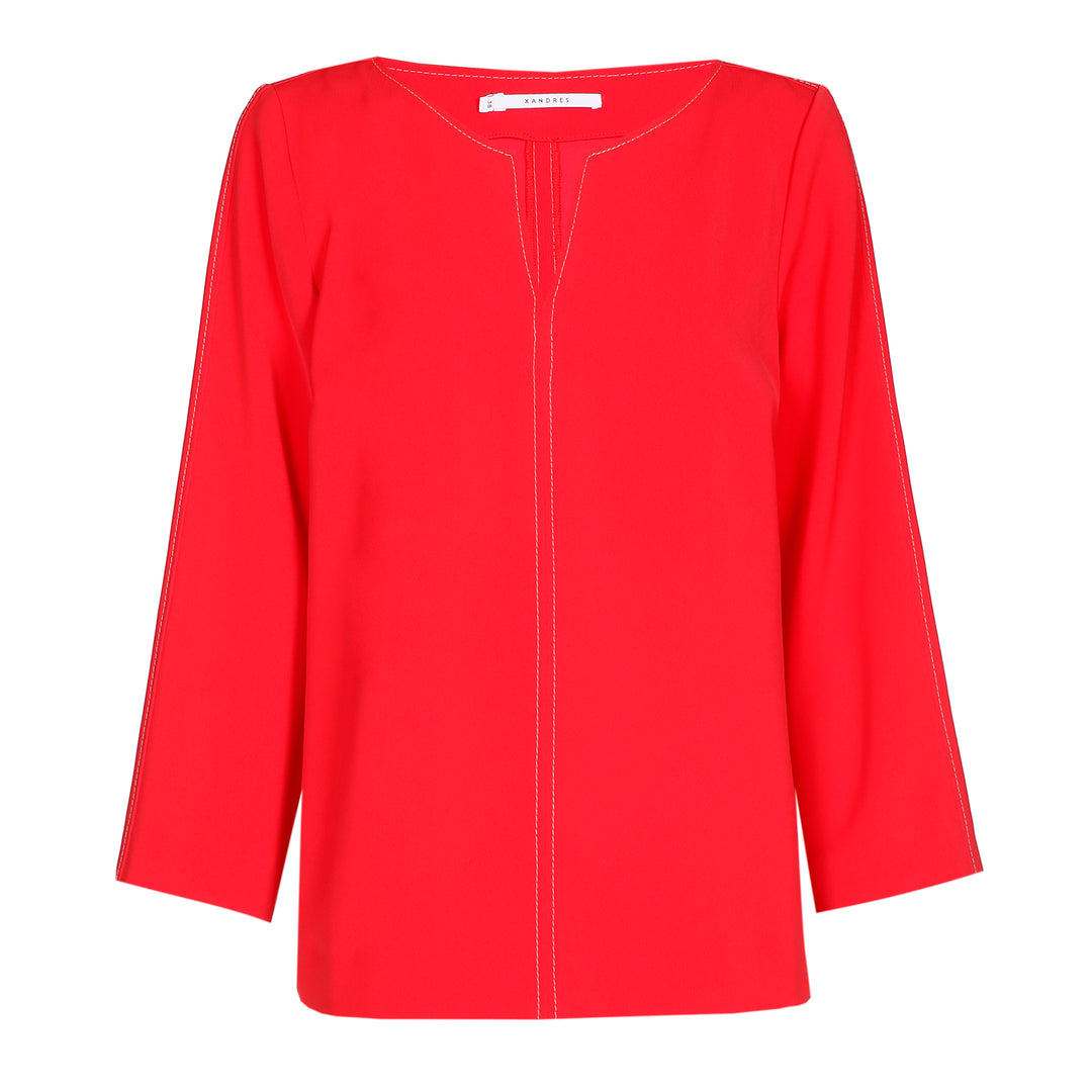 soepele blouse in hibiscus rood-xandres-axent
