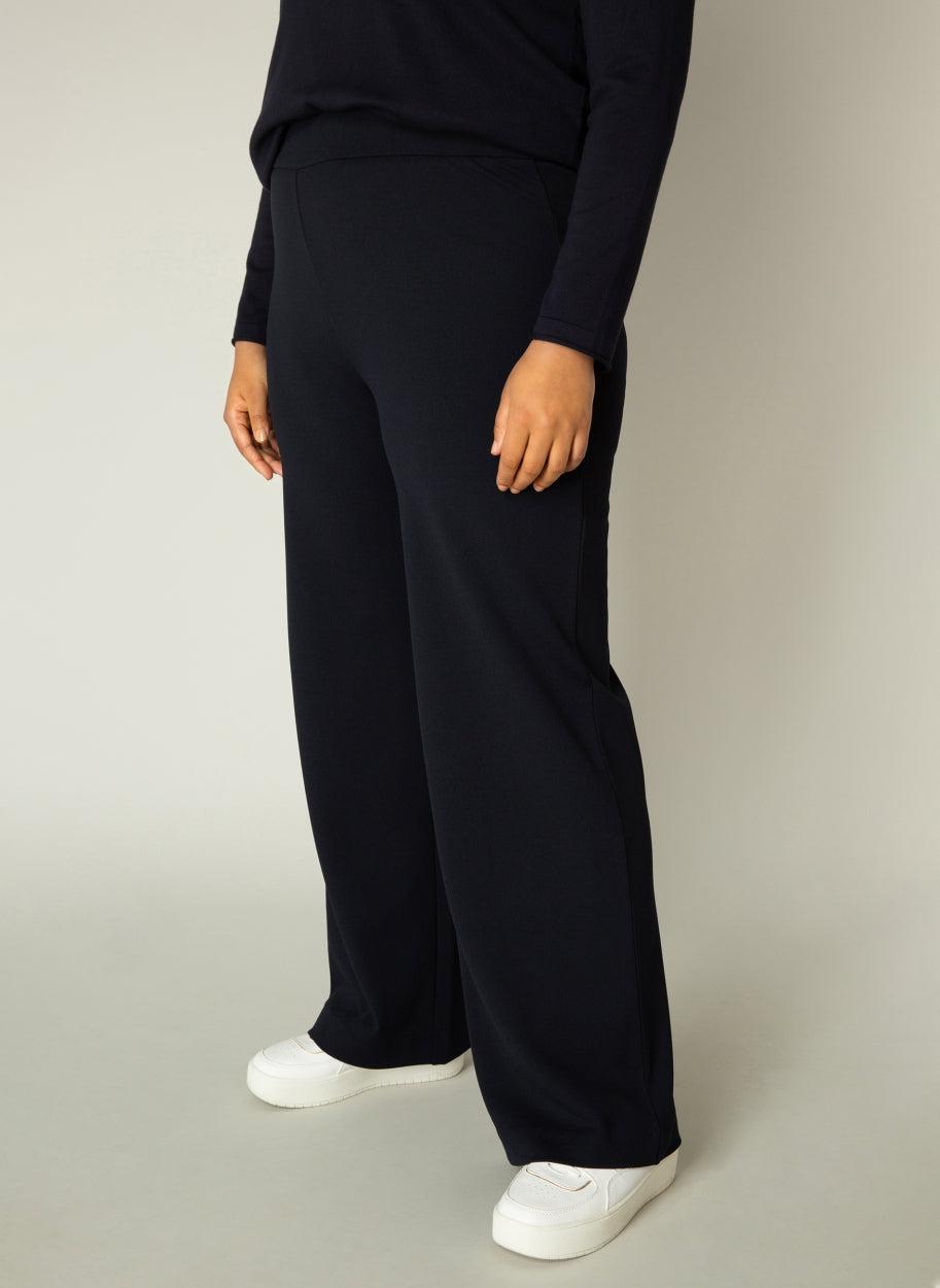 blauwe wijde broek met een elastische tailleband - base level curvy - - grote maten - dameskleding - kledingwinkel - herent - leuven