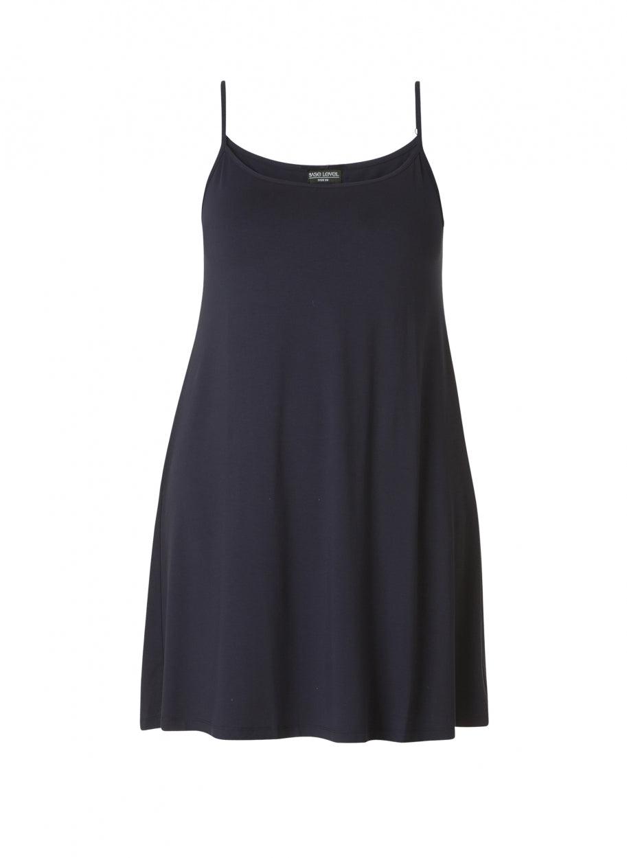 Blauwe A-lijn jurk in een zachte tricot viscose mix-base level curvy-