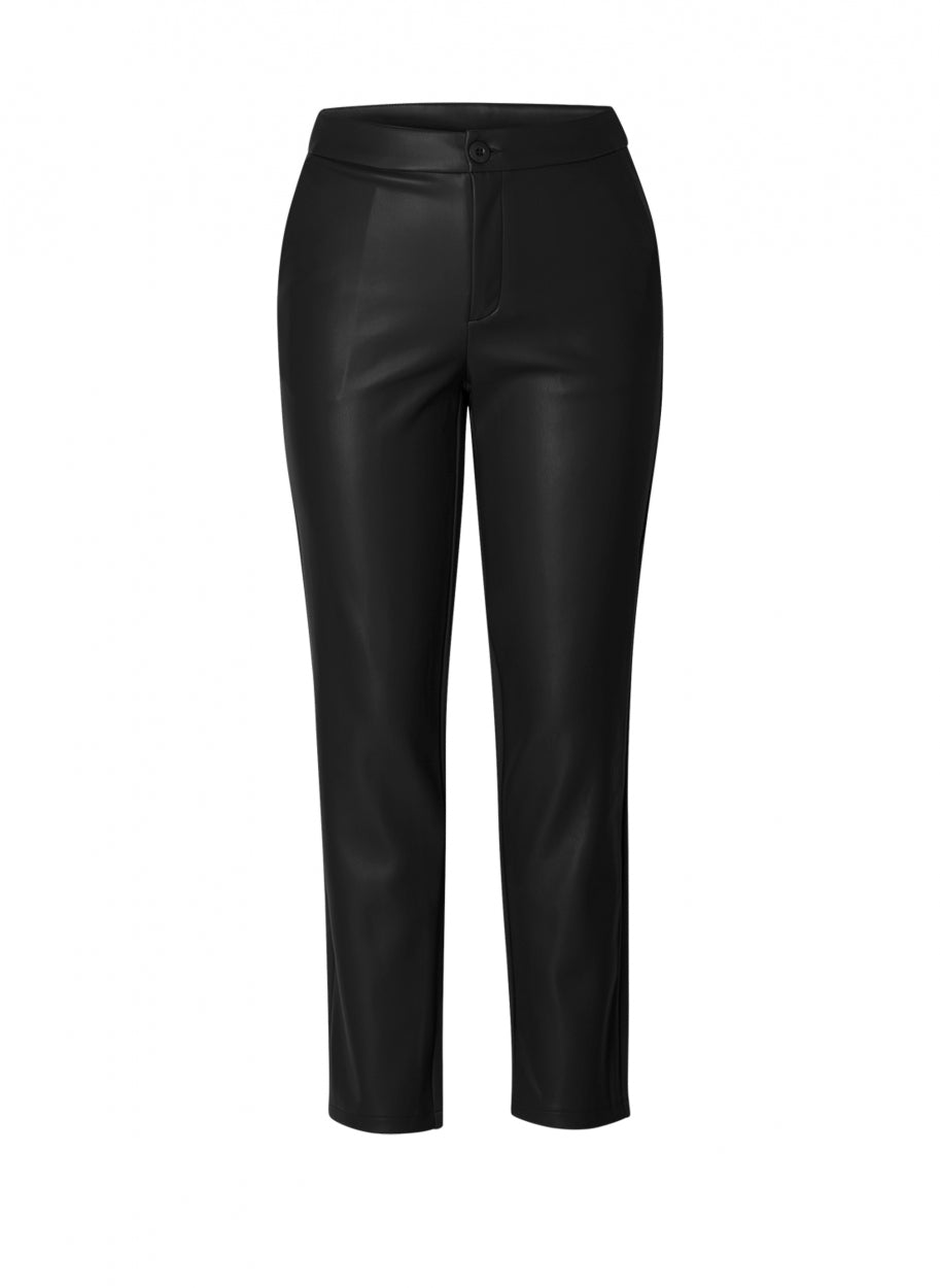 zwarte broek van imitatie leder in combinatie met punto milano jersey-yesta-axent
