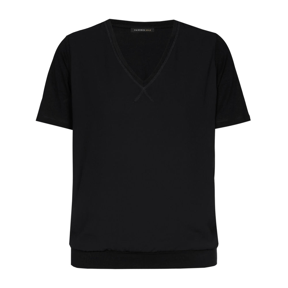 zwart t-shirt met v-hals-xandres essentials-