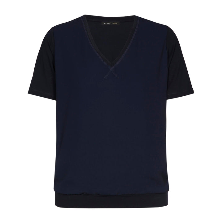 blauw t-shirt met dubbele stof vooraan-xandres essentials-
